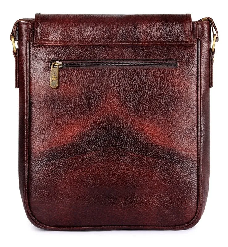 THE CLOWNFISH Groove Leather 24 cms Mahogany Messenger Bag