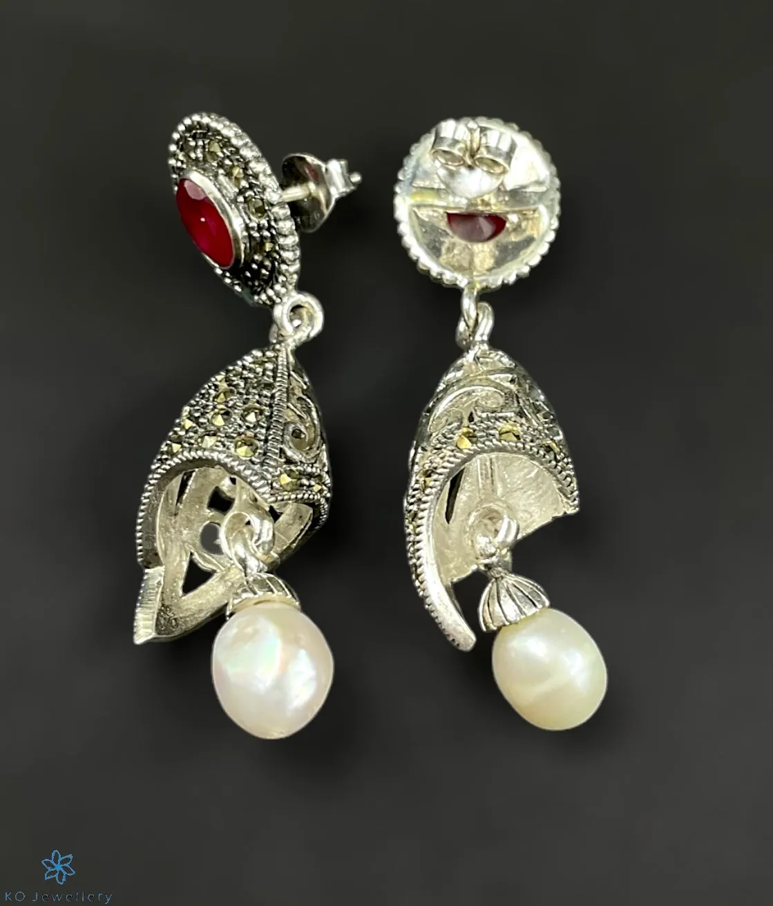 The Varnaka Silver Marcasite Jhumkas