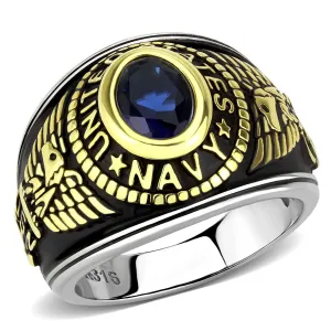 Two-Tone IP Gold (Ion Plating) Stainless Steel Ring with Synthetic Synthetic Glass in Montana for Women Style TK3726