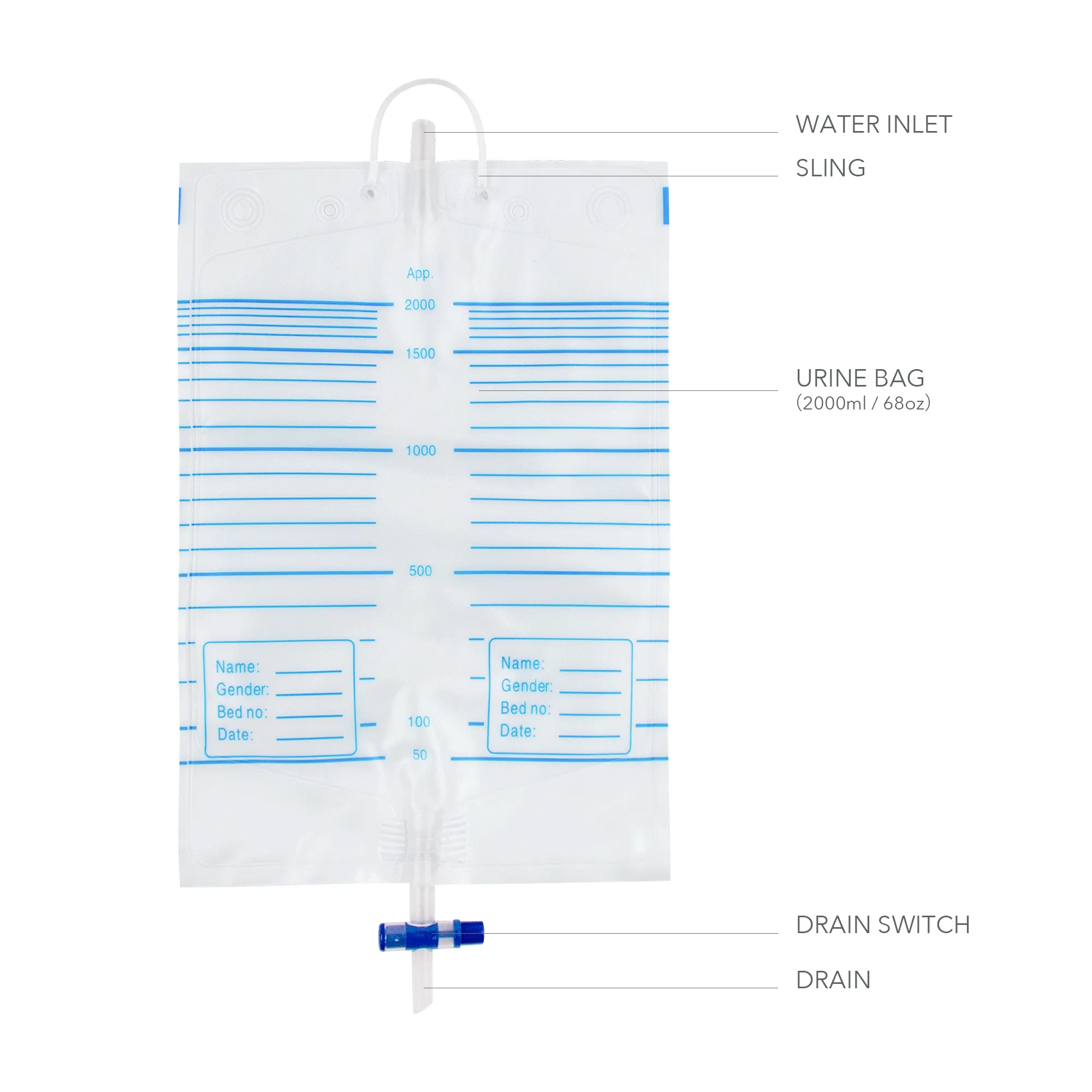 Vastmedic Reusable Urinary Drainage Bags - 2000ML (10 Pcs)