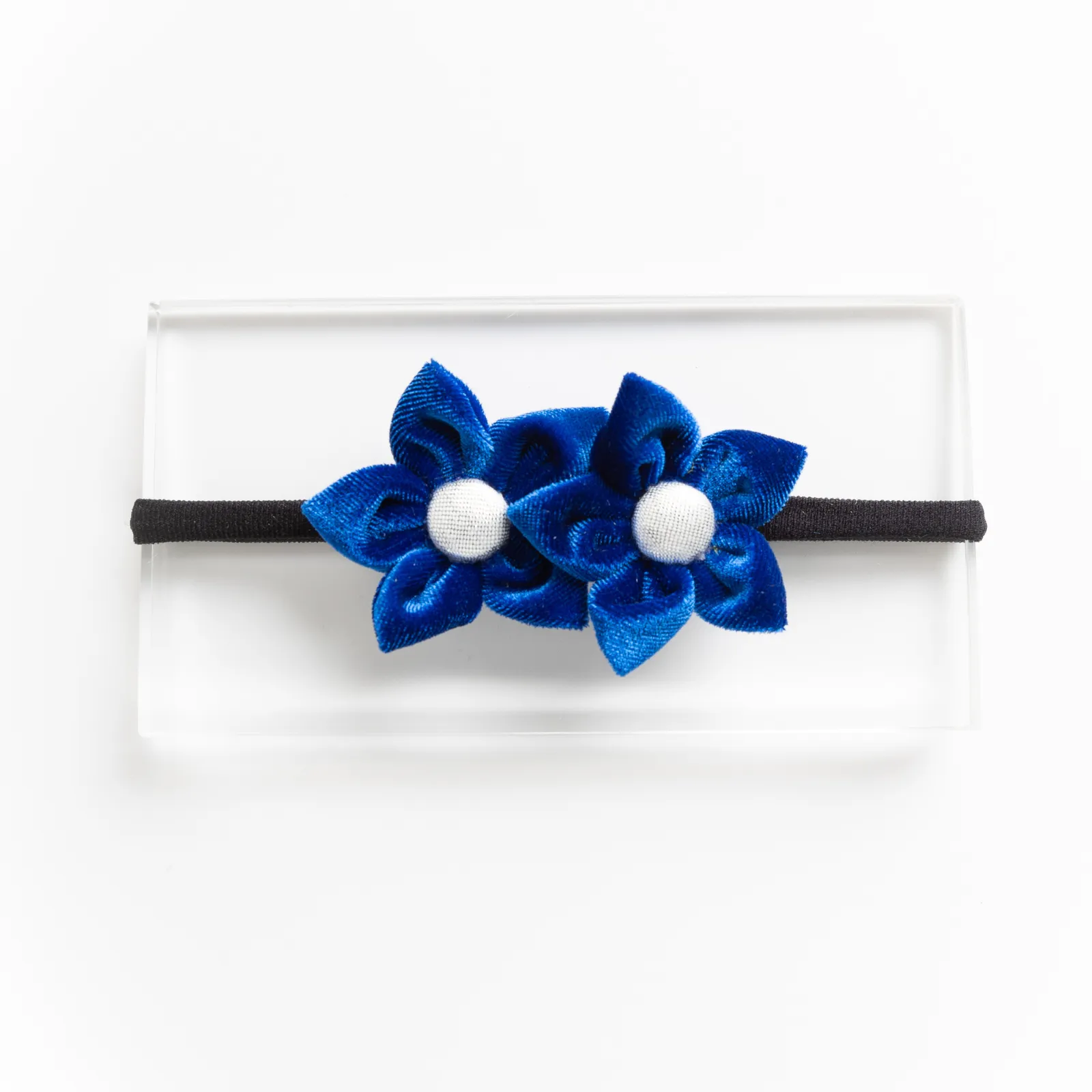 Velvet Flower Newborn Headband- Dark Blue