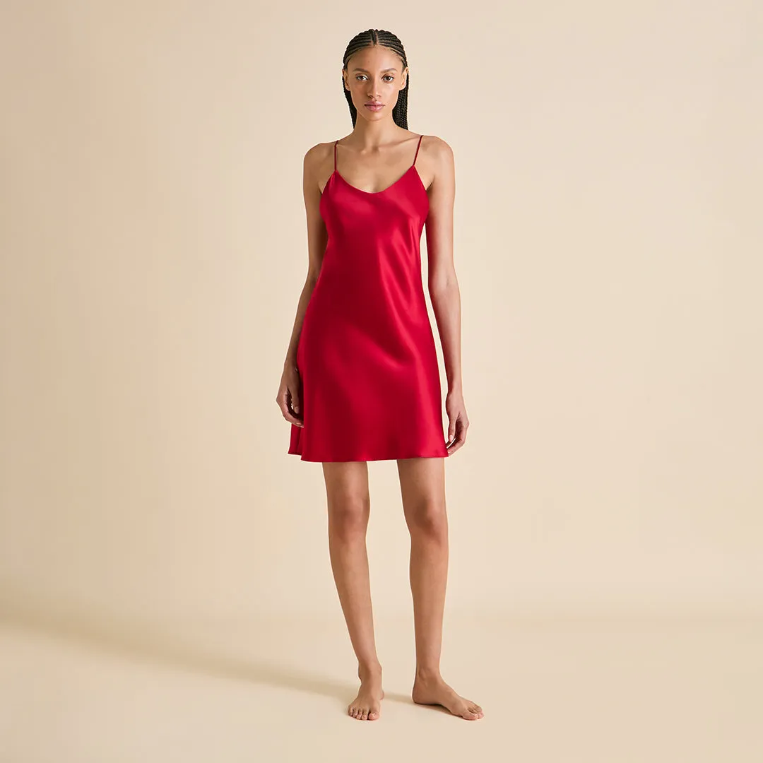 Venus Ruby Red Slip Dress in Silk Satin