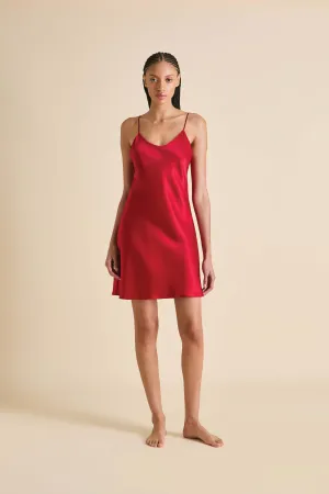 Venus Ruby Red Slip Dress in Silk Satin