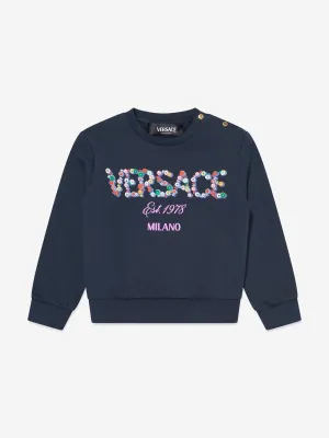 Versace Baby Girls Flower Logo Sweatshirt in Navy