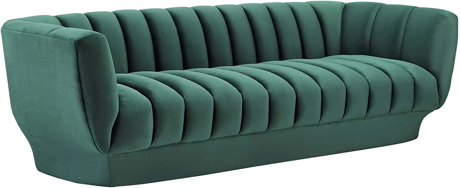 Vertical Channel Tufted Performance Velvet Sofa Couch in Green