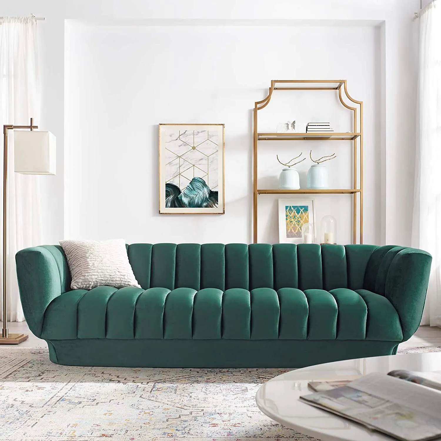 Vertical Channel Tufted Performance Velvet Sofa Couch in Green