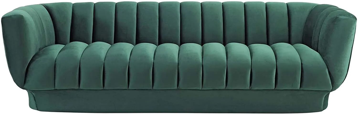 Vertical Channel Tufted Performance Velvet Sofa Couch in Green