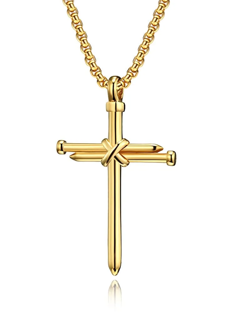 Vintage Nail Cross Pendant with Chain