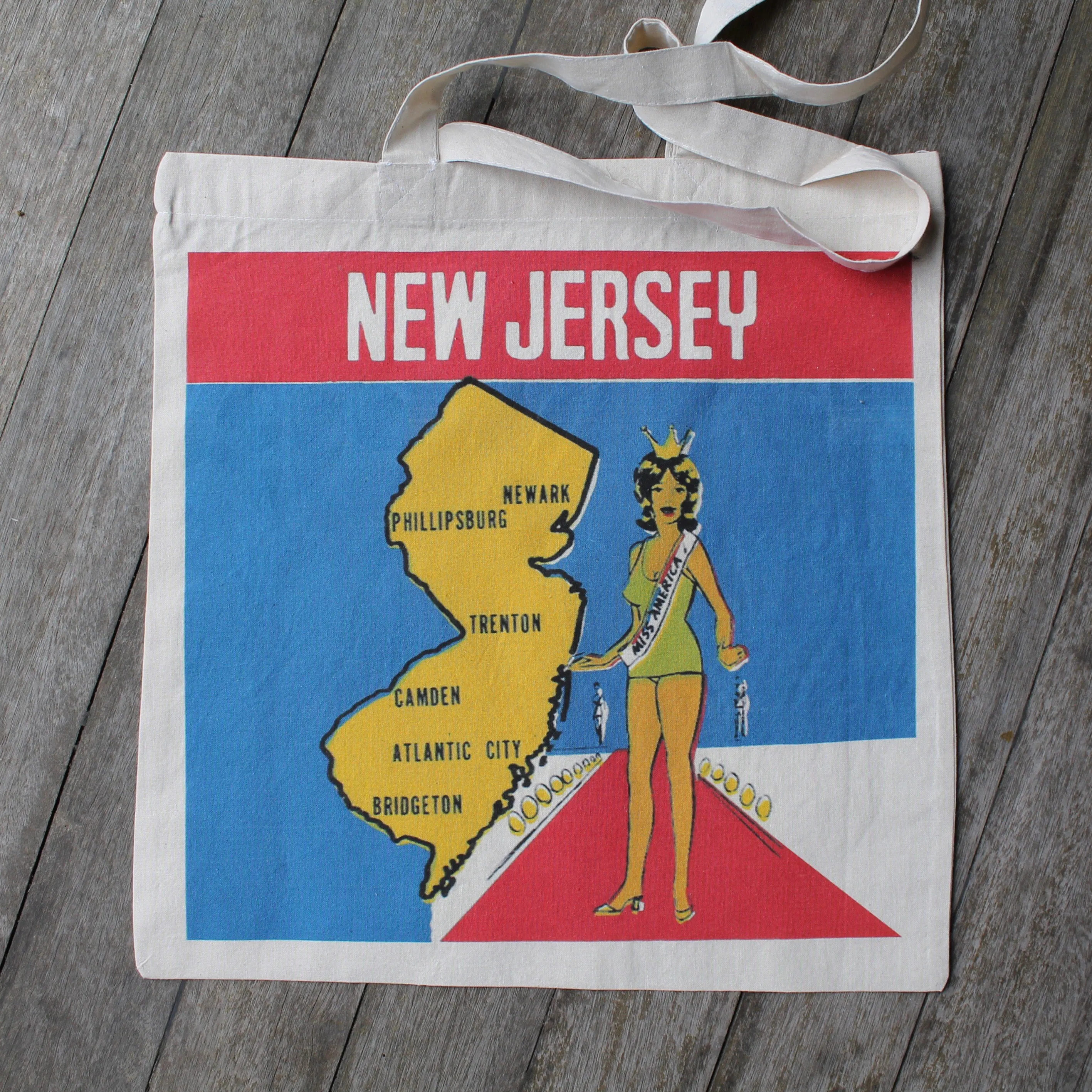 Vintage New Jersey Decal reusable canvas tote bag