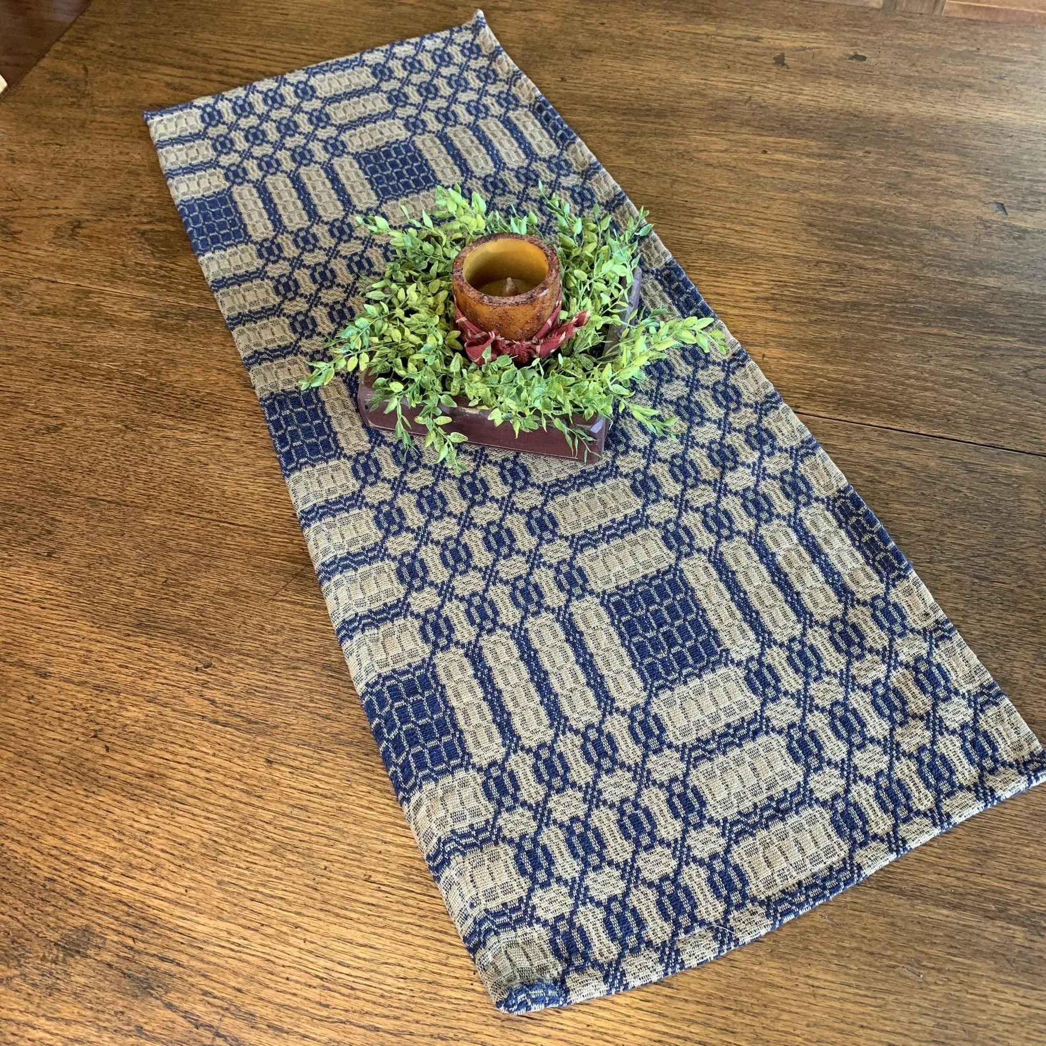 Westbury Navy and Tan Woven Table Runner 32"