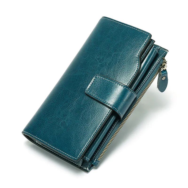 Women Leather Long Wallet with Cellphone Pocket 5156