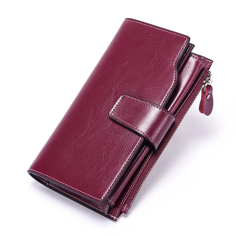 Women Leather Long Wallet with Cellphone Pocket 5156