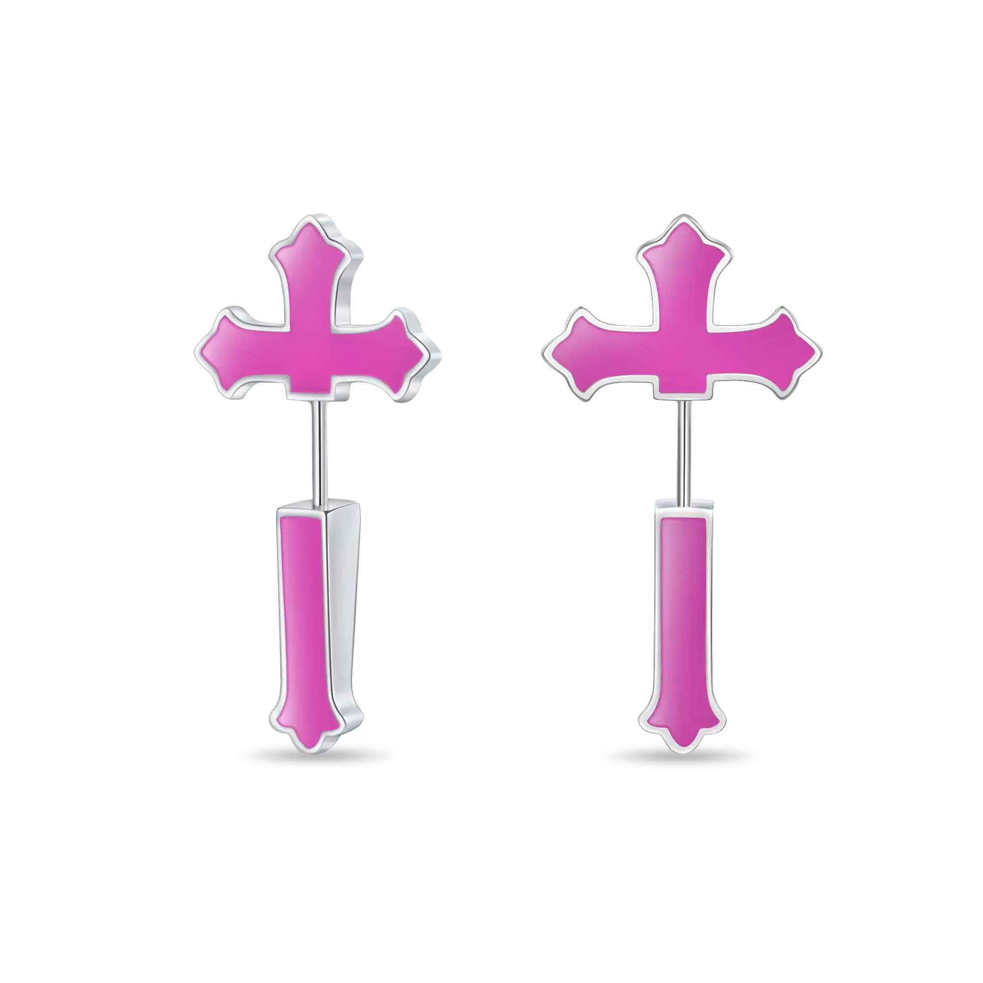 Women's Gothic Cross Spike Earring - Pink Enamel