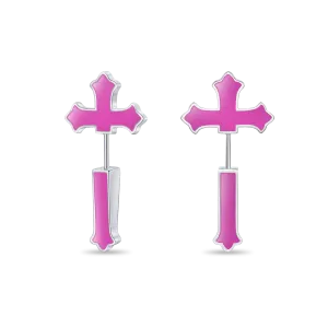 Women's Gothic Cross Spike Earring - Pink Enamel