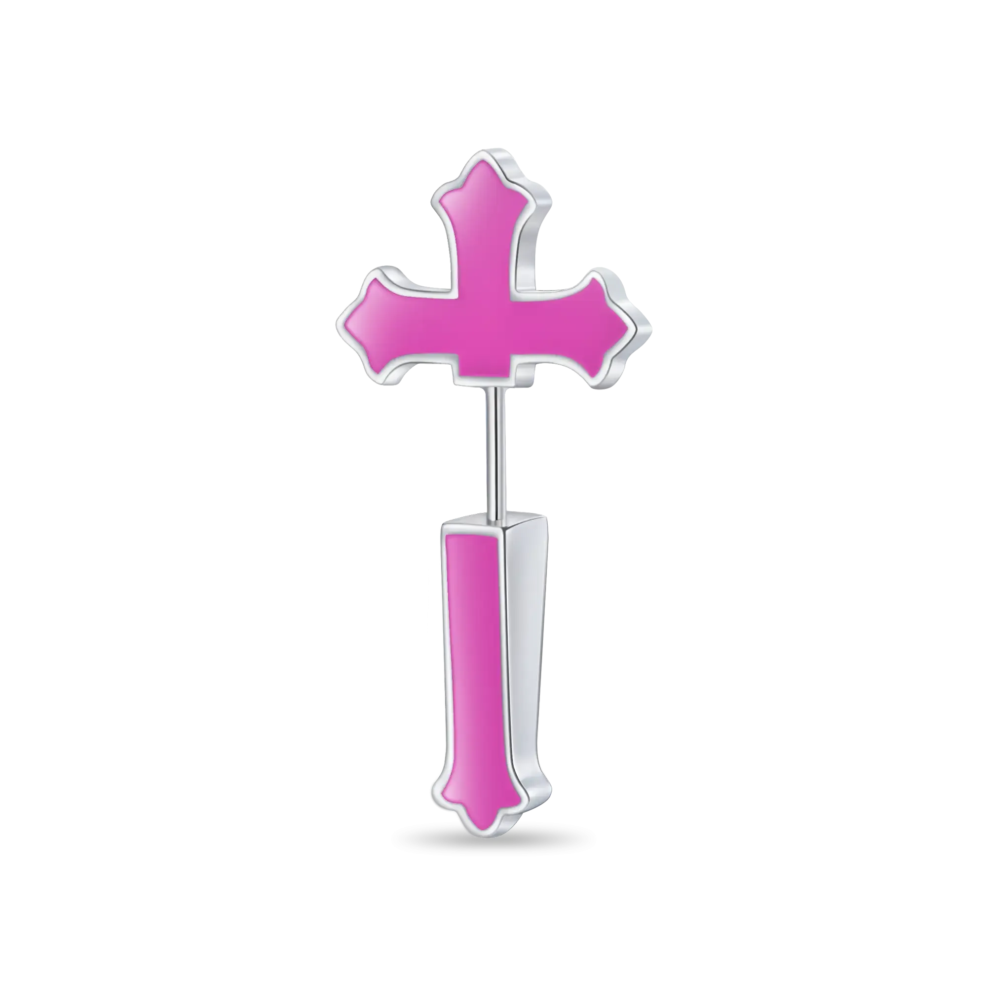 Women's Gothic Cross Spike Earring - Pink Enamel