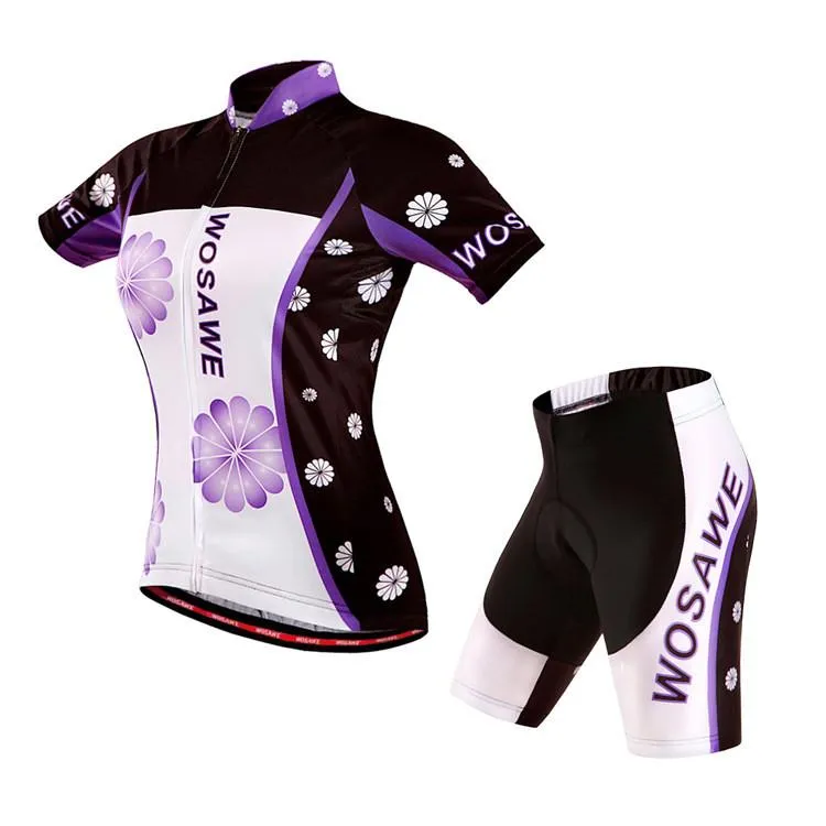 WOSAWE Flower-New Purple Short Sleeve Cycling Jersey Set