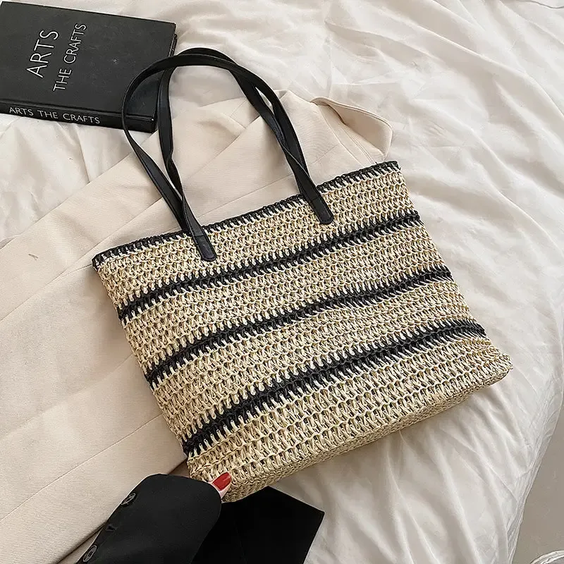 Woven Straw Beach Tote Bag