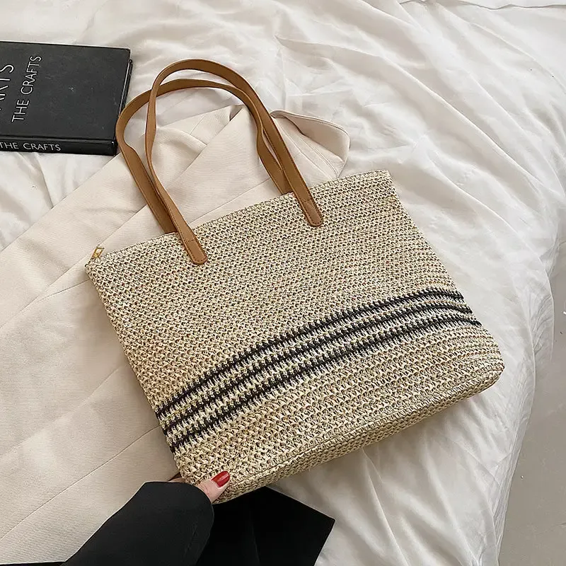 Woven Straw Beach Tote Bag