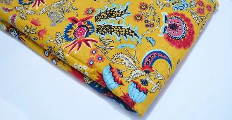 Yellow Mukut Print Fabric - Fabric by yardage